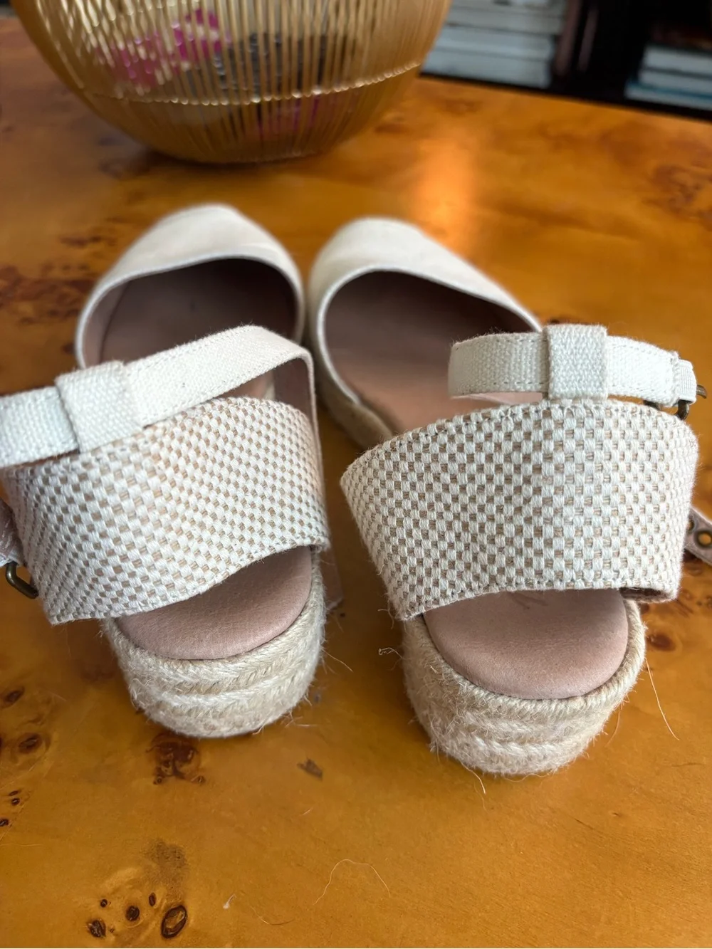 Madewell Cream Canvas Espadrille Ankle-Strap Flats